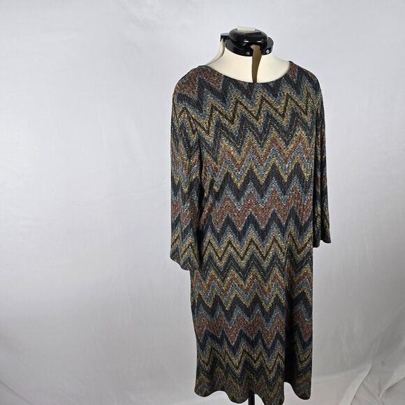 Tacera Knit Dress Women's XL Multi-Color Long Sleeve Round Neck Chevron Pattern - Picture 11 of 12